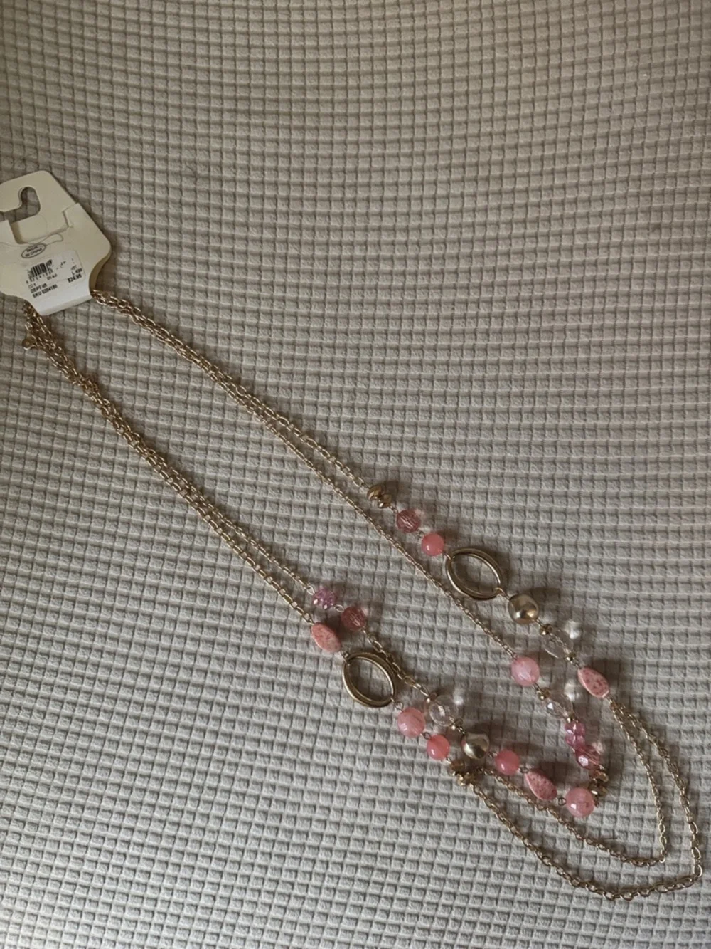 Gold Layered Necklace with Pink Beads - Women Jewelry